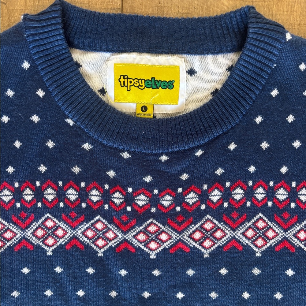 Tipsy Elves Navy and Red Naughty Reindeer Crewneck Sweater - Picture 2 of 2